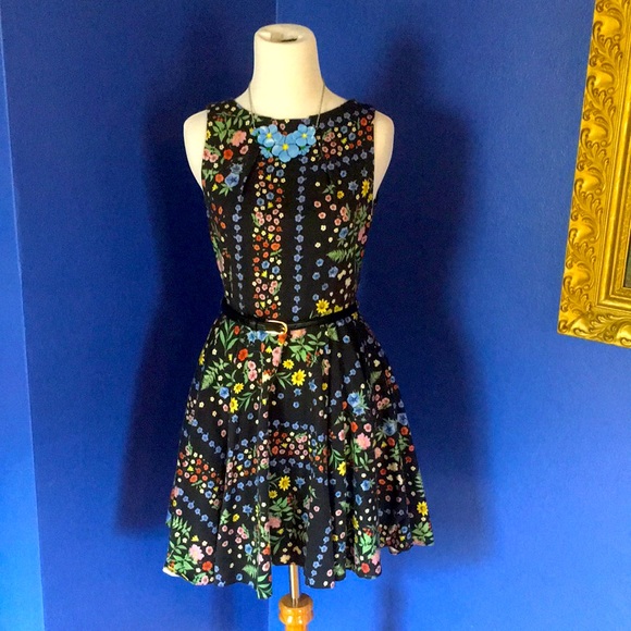 Closet London Dresses & Skirts - Closet London Black Multicolor Floral A-line Spring Summer Dress with belt